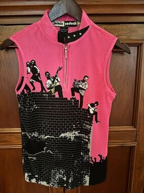 Jamie Sadock Women's Sleeveless 1/4 Zip Activewear Stretch Guitars Top Sz S NWOT